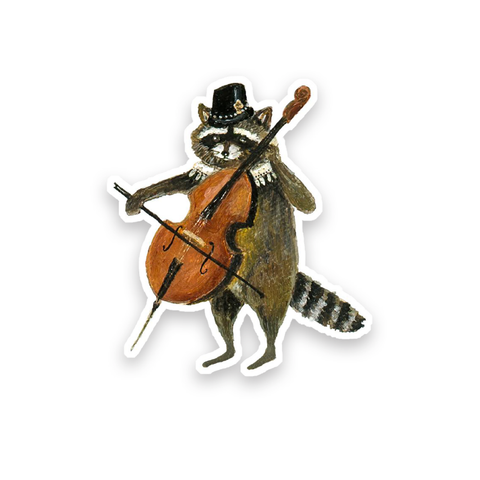 Sticker / Raccoon Cellist sticker / Die Cut Vinyl Sticker