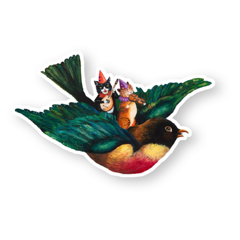 Sticker / Robin & Cats / Die Cut Vinyl Sticker