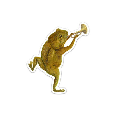 Horn Tootin' Frog / Die Cut Vinyl Sticker