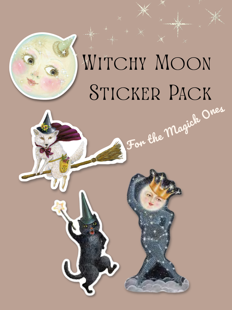 Witchy Moon Sticker Pack - Set of 4 - Animal & Celestial Vinyl Stickers