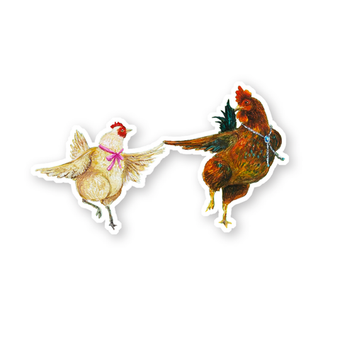 Dancing Rooster & Hen sticker // Die Cut Vinyl Sticker