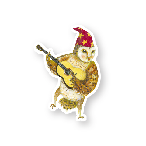 Vinyl Sticker // Guitar Owl // Die Cut Vinyl Sticker .